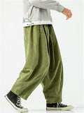 Casual Wide Leg Drawstring Cropped Pants for Men