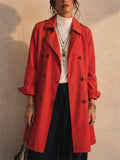 Women Classic Double Breasted Mid Length Trench Coat