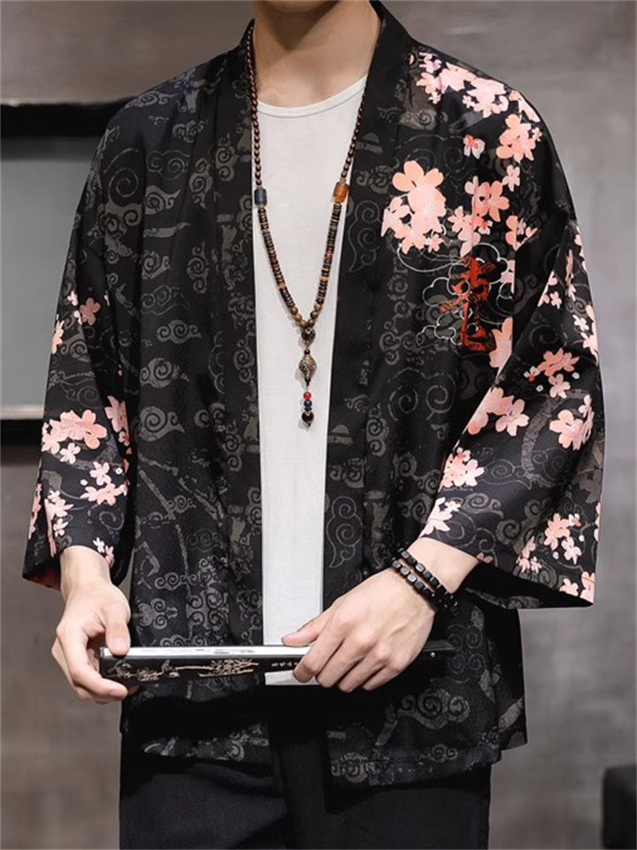 Chinese Zen Style Print Long Sleeve Cardigan for Men