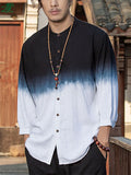 Men's Casual Linen Tie-dye Contrast Color 3/4 Sleeve Shirts