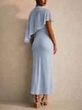 Womens Elegant Chiffon Capelet Overlay Wedding Guest Midi Dress