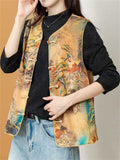 Women Chinese Style Landscape Print Satin TangSuit Vest