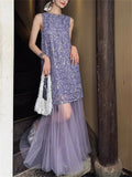 Women's Chinese Style Elegant Bling Texture Mesh Patchwork Dress