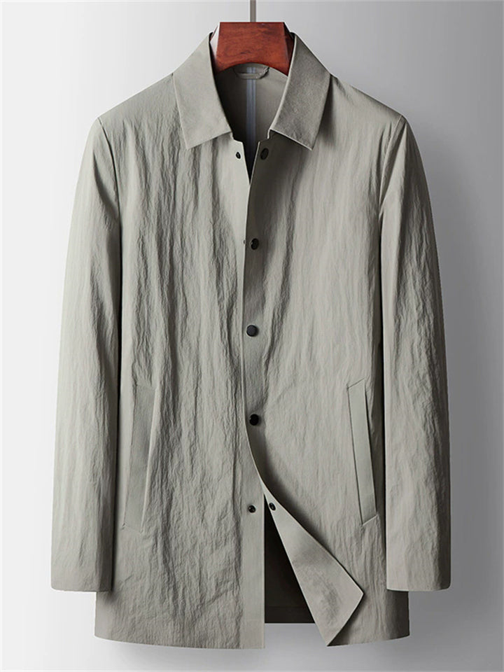 Men's Autumn Simple Solid Color Lapel Button Up Long Sleeve Trench Coat