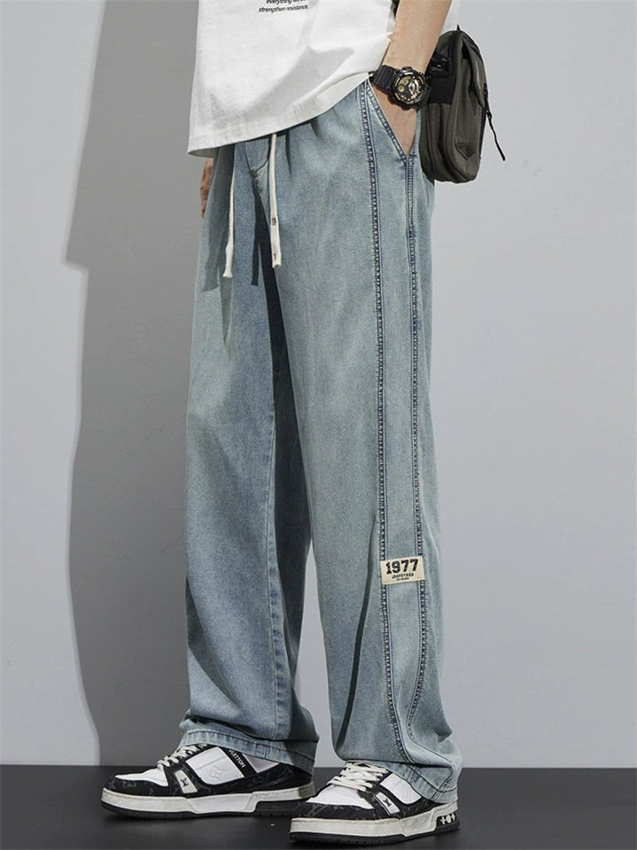 Men's Summer Vintage Steetwear Loose Fit Drawstring Denim Pants