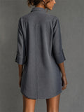Women's Grey Denim Lace Up V Neck Casual Mini Shift Dress