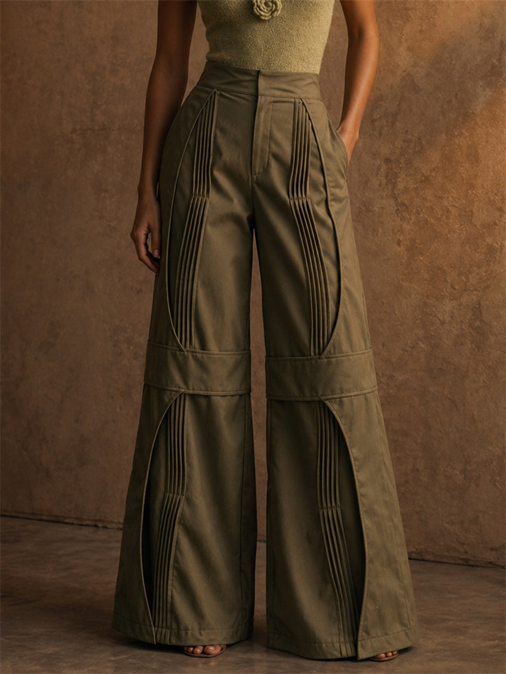 Women's Stylish Pleated Wide Leg Utility Palazzo Pants