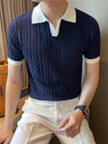 Men's Korean Style Contrast Color Short Sleeve Knit Polo Shirts