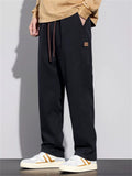 Men's Casual Fitted Elastic Waist Straight Leg Cargo Pants With Patches