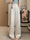 Women's Stylish Chinese Style Floral Jacquard Satin Wide Leg Pants