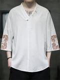 Men's Chinese Style Embroidered 3/4 Sleeve Hanfu TangSuit Shirt