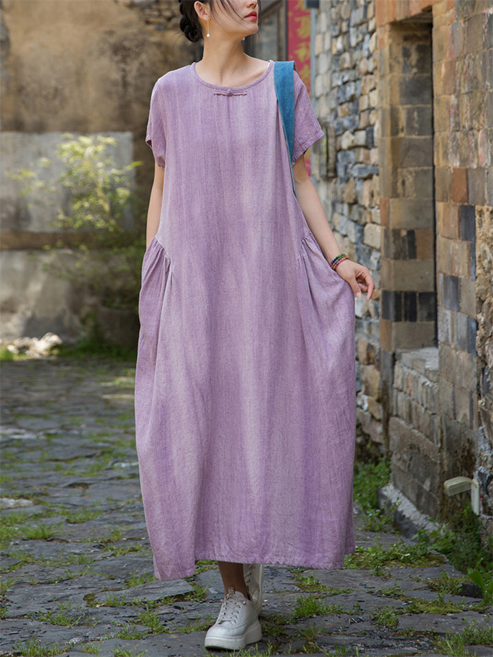 Women's Summer Casual Solid Color Round Neck Dress