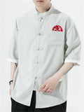 Chinese Style Embroidery Frog Button Half Sleeve Shirts