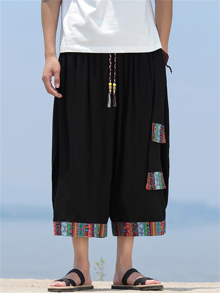 Men's Summer Ethnic Style Loose Drop Crotch Capri Pants