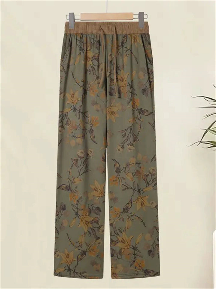 Women's Boho Floral Wide Leg High Waisted Flowy Palazzo Pants