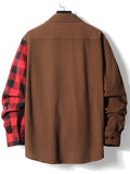 Men's Trendy Corduroy Plaid Patchwork Lapel Long Sleeve Shirt
