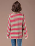 Women's Loose Contrast Color Cotton Stripe Long Sleeve Shirts