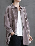 Retro Corduroy Pattern Long Sleeve Lapel Shirts for Women