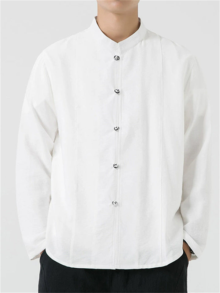 Oriental Style Men's Casual Button Stand Collar Long Sleeve Shirt