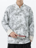 Chinese Style Butterfly Print Stand Collar Jacket Casual Loose Fit for Men