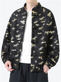 Men's Autumn Chinese Style Leaves Print Frog Button Jackets