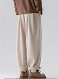Winter Comfy Elastic Waist Wide Leg Pants for Men with Buttons Details Cuff