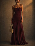Women Elegant Lace Chiffon Spaghetti Strap Maxi Dress