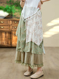 Women's White Sequin Fringe Strap Top & Print Asymmetric Skirt Set