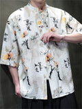 Men's Summer Retro Chinese Style Print Frog Button Half Sleeve Shirts