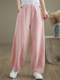 Women's Solid Color Cotton Linen Elastic Waist Wide Leg Pants