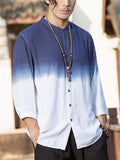 Men's Casual Linen Tie-dye Contrast Color 3/4 Sleeve Shirts