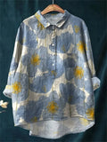 Women's Casual Retro Printed Long Sleeve Lapel Shirts