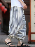 Men's Retro Summer Striped Drawstring Bloomers Jogger Pants
