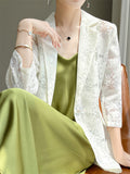 Women's Satin Single Breasted 3/4 Sleeve Suit Jacket