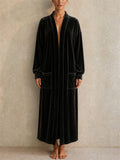 Womens Long Velvet Robe Soft Plush Outerwear with Pockets
