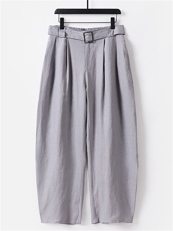 Men's Plus Size Summer Linen Solid Color Wide Leg Pants