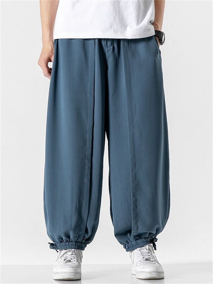 Men's Summer Solid Color Wide Leg Ankle-Tied Bloomers Pants