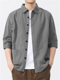 Men's Casual Solid Color Cotton 3/4 Sleeve Cargo Shirts