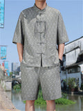 Men's Summer Vintage Chinese Style Short Sleeve Suit Set with Geometry Print
