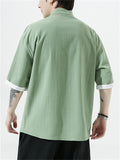 Chinese Style Embroidery Frog Button Half Sleeve Shirts