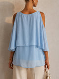 Womens Cold Shoulder Chiffon Top Layered Summer Blouse