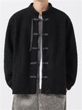 Fleece Mandarin Collar Coat for Men with Traditional Chinese Buttons