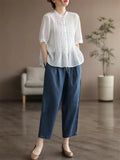 Women's Literary Thin Cotton Linen Short-sleeved Shirts