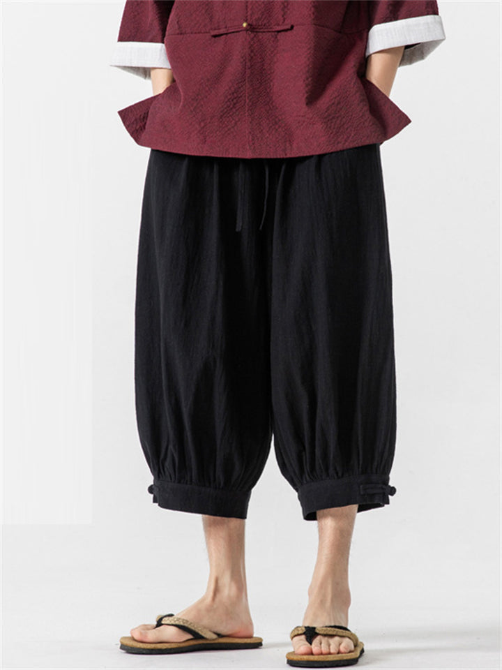 Men's Summer Casual Japanese Style Cotton Cropped Pants