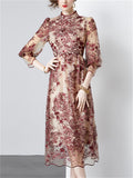 Women's Summer Embroidery Hollow Mesh Midi Dress