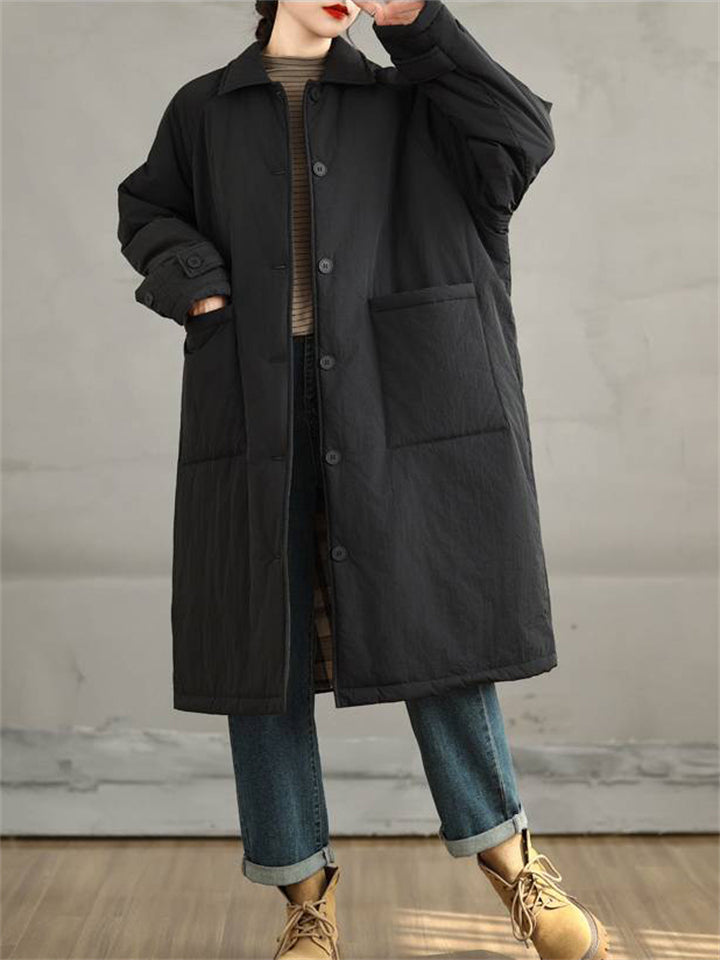 Winter Mid Length Long Sleeve Pockets Coat for Women