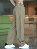 Summer Loose Fit Workwear Pants for Women with Drawstring and Pockets