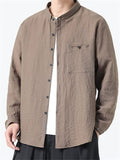 Chinese Style Linen Shirt Button Pocket Man Loose Men’s Top