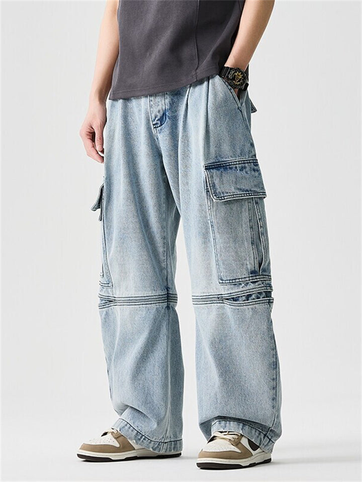 High Street Casual Patchwork Pockets Cargo Jeans for Men