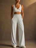 Womens High Waisted Pockets Wide Leg Lounge Pants